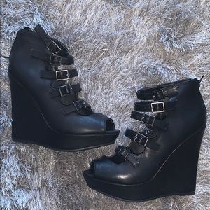 Black buckled wedges from Charlotte Russe.